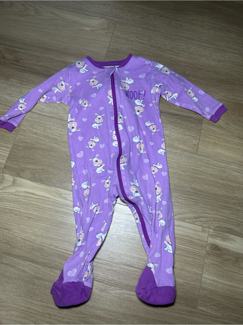 Purple Puppy Print Footed One-Piece Pajamas with Zip Front